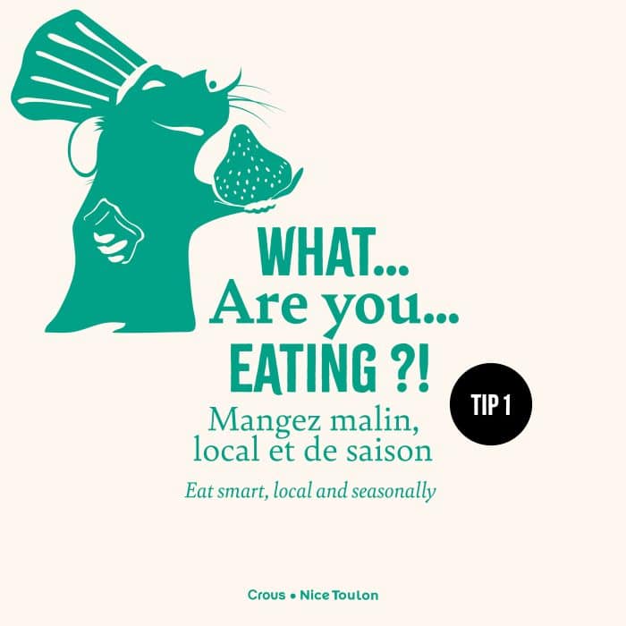 Ecogestes en résidences 6 Rémy le rat du film d'animation Ratatouille mangeant une fraise et servant d'illustration à la campagne du Crous Nice-Toulon relative aux écogestes dans le domaine de l'alimentation